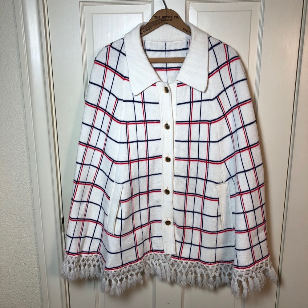 Vintage Window Pane Check Knit Cape